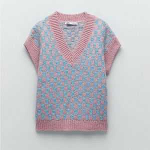 Zara knit checkered sweater vest
